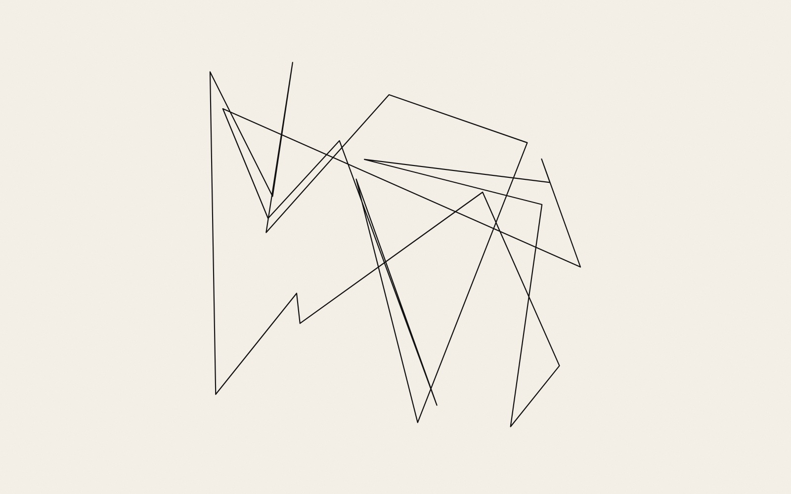 A single thin black line on warm paper that zigzags between twenty-three points scattered at random in a square and closes on itself, crossing itself many times.
