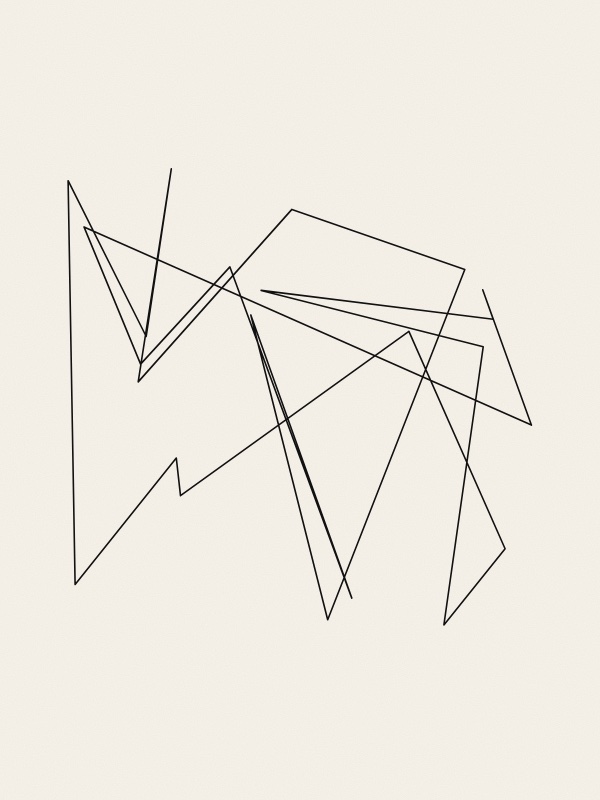 A single thin black line on warm paper that zigzags between twenty-three points scattered at random in a square and closes on itself, crossing itself many times.