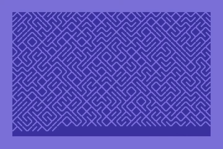 A Commodore 64 screen: a light blue border around a dark blue field filled with light blue diagonal lines that join into a maze-like pattern.
