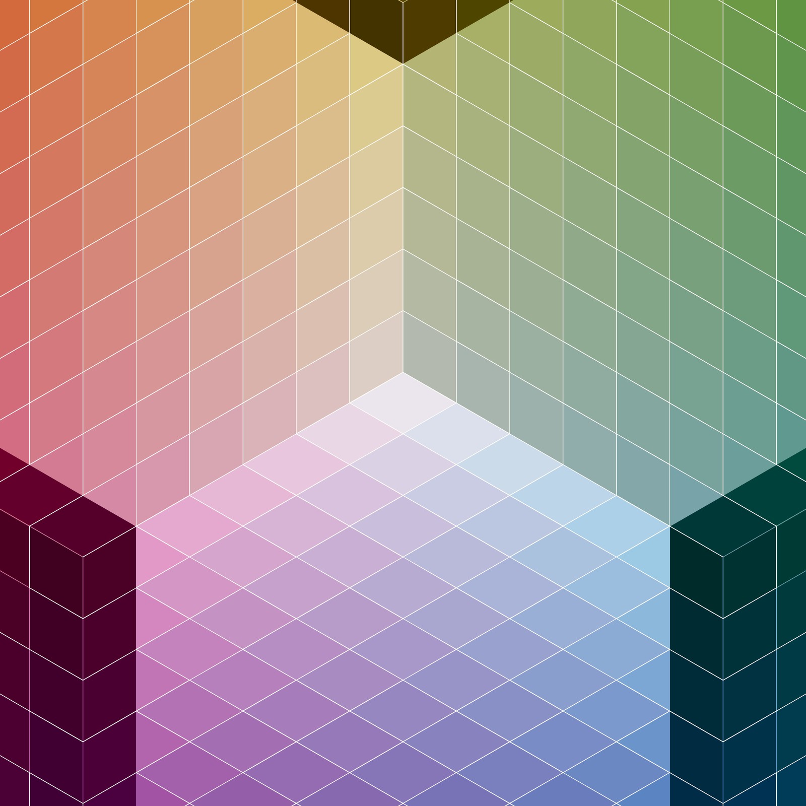 Close-up: half of the image, around the inside of the cube, Automatic Colour Cube 001